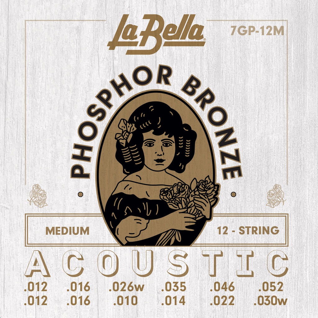 JUEGO DE 12 CuerdasPARA GUITARRA ACÚSTICA LA BELLA PHOSPHOR BRONZE MEDIUM 12-52