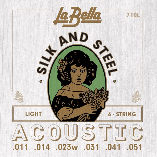 [710L] JUEGO DE CuerdasPARA GUITARRA ACÚSTICA LA BELLA SILK &amp; STEEL LIGHT 11-51